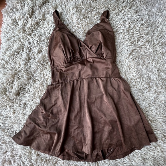 Vintage Robby Len for Lane Bryant Skirted Brown One Piece Bathing Suit - Picture 1 of 12